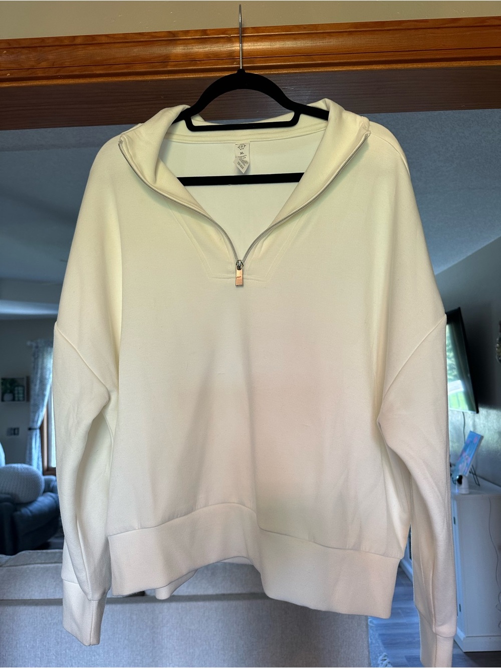 White Half-Zip Hoodie Sweatshirt